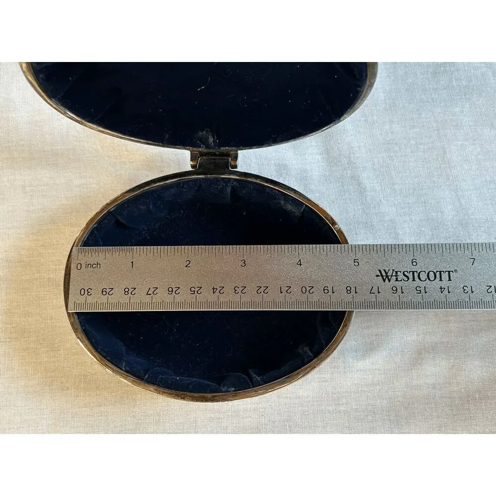 Silver Toned Small Jewelry Box, Blue Lined, 5X4, Raised Details, Classic